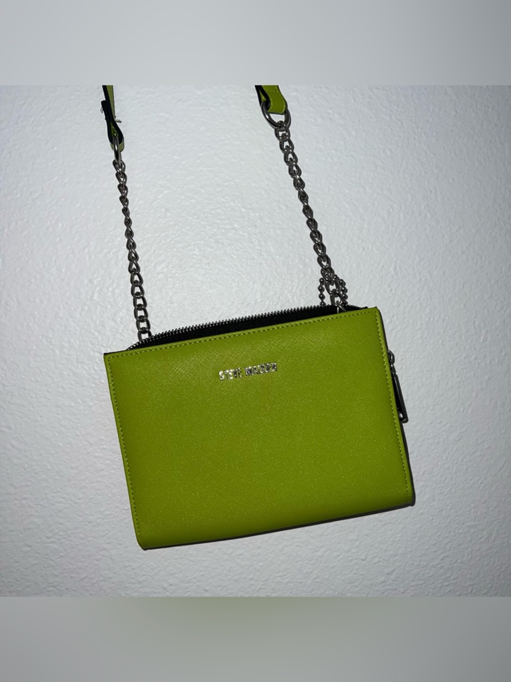 Steve Madden Bright Lime Green Crossbody Bag with Chain Strap